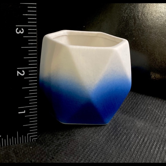 Geometric Colorful Ceramic Mini Planter Pots With Bamboo Saucer Set of 2 - Picture 5 of 6